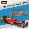 Burago 1:24 2023 F1-75 75. rocznica nr 16 i #55 Model samochodów Formuła samochodu STATIC DIECAST Tryb stopu stopu