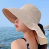 Chapéus de borda larga Chapéu de sol de verão feminino com protetor de pescoço e guarda-sol para viagem de ciclismo ao ar livre Big-brimmed Fisherman's Hiking Cap