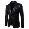 Men's Suits Mens Sequins Suit Turn-Down Collar Long Sleeve Pocket Slim Elegant Western-Style Clothes Party Club Solid Color Overall Garment