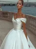 Sexy weiße Hochzeitskleider aus der Schulter Sweep Zug Braut Dr Lace Up Back Satin Hochzeit Abendkleider Plus Größe s4pJ #