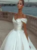 Robe de mariée blanche sexy, épaules dénudées, traîne de balayage, dos nu, en satin, robes de soirée de mariage, grande taille, s4pJ #