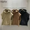 neploe Hooded Collar Solid Color Sleevel Split Vest Parkas Winter Coat Women Puffer Jacket Loose Casual Jaqueta Feminina l1TF#
