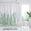 Cortinas de chuveiro cortina com 12 ganchos folhas lavável têxtil crianças banheira impressão digital 180x180 cm branco verde
