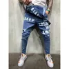 Uomo Bretelle Denim Tuta Lettere Pantaloni in denim Fi Tuta da uomo Jeans strappati stampati in denim Uomo Streetwear 91za #