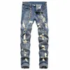 Jeans patchwork strappati vintage blu Jeans a vita media Fi Staple Pantaloni denim da uomo casual Abbigliamento hip-hop u87e #