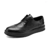 Dress Shoes Fashion Derby Leather Men Brogue Lace Up Solid Simple Board Business Casual Party Wedding Flat For Man