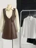 Casual klänningar överdimensionerade 2024 Spring Women's Clothing Temperament Dress Set Lapel långärmad mångsidig skjorta pu läder trendig