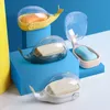 Boîte de rangement créative avec support, boîte à savon en forme de baleine de dessin animé, boîte à savon domestique à double vidange, toilettes transparentes avec couvercle