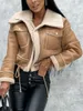 Kvinnor Winter Faux Leather Jacket LG SLEEVE LAPEL FLEECE LINEN COAK ZIP UP MOTORCYCLE JACKA VARM OUTKEL MED VICKETS S39A#