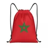 Sacs de courses personnalisés le drapeau du maroc, sac à dos à cordon de serrage pour femmes et hommes, sacs de sport légers pour voyager