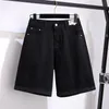 150kg Plus Taille Femmes Cinq Points Denim Shorts Hip 150 Été Taille haute Lâche Pantalon large Bleu Noir 5XL 6XL 7XL 8XL 9XL x2lM #