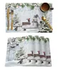 Tapis de Table de noël, bonhomme de neige, baies de houx, décoration de cuisine, napperon de table, serviette de mariage