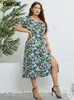 Gibsie talla grande estampado floral nudo Frt Puff manga Dr mujeres verano 2023 Boho vacaciones cintura elástica dulce Split LG Dres T3QN #