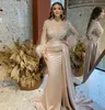 Vinca Sunny Champagne Women's Evening Dres Sparśający koralika koronkowa koronkowa syrena V-Neck Mermaid LG Sleeve Prom Vestidos de Fiesta E9o2#