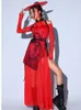 中国スタイルのレッドルース衣装女性ジャズダンスコスチュームガールズグループゴーゴーダンサーパフォーマンスヒップホップステージDN17497 C2HS＃