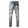 FI designer män jeans högkvalitativ retro ons blå stretch smal fit rippade jeans män italiensk stil vintage denim byxor n3lk#