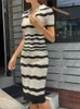 Party Dresses Summer Sticked Midi Dress Women Randig BodyCon Sexy Ladies Hollow Out Fashion Woman 2024 Vestido Mujer