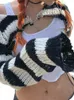 tossy Knit Shrugs Tops For Women Black And White Striped Mini Cardigan Knitwear Lg Sleeve Drop Shoulder Shrug Top Y2k E-girls 13Dl#