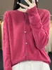 Autumn Winter Women o-hals Grace Cardigan 100% Merino Wool Sweater Hollow LG-Sleeve Cmere Knitwear Female Clothing Tops J087#