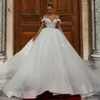 Novo vestido de baile vestido de casamento 2024 fora do ombro rendas apliques vestidos de noiva trem varredura vestidos de novias plus size