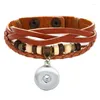 Bracelets de charme Beauté Perles en bois Twist Cuir Snap Fit 18mm Boutons Bijoux En gros SE0211