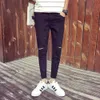spring Summer 2022 Ripped Jeans Men's Trendy Brand Slim Feet Pants Korean Men's All-match Casual Ankle Length Pants 279z#
