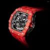 Наручные часы TSAR BOMBA Skeleton Механические часы из углеродного волокна Водонепроницаемые мужские часы Лучшие спортивные мужские автоматические часы