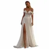 Beach Wedding Dr Appliques in pizzo A Line Lg Abito da sposa con spalle scoperte Boho Bride Dres Robe De Mariee Z1LK #