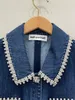 Designerjurk met revers en diamantversieringen, korte denimjurk, jurk met korte mouwen, korte rok