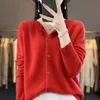 autumn and winter explosis 100% wool solid color lg sleeve Gui Huazhen round neck cardigan loose knit cmere sweater. T0DZ#