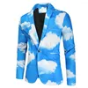 Men's Suits 2024 Autumn And Winter Fashion Blue Sky White Cloud Printed Suit Youth Casual Single Button