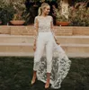 sexy Open Back Wedding Pant Suits For Brides With Train Applique Lace Lg Sleeves Wedding Jumpsuits Women Elegant Formal Dr r6Ke#