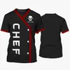 Veste de chef unisexe Hommes Femmes T-shirt de chef Chemise à manches courtes avec veste de chef d'impression 3D Uniforme imprimé Tee Top Chef Undershirt G70p #