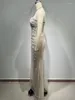 Abiti casual Abiti da ballo di lusso da donna di grande design senza spalline in rete beige con perle drappeggiate maxi abito da sera di gala per celebrità di compleanno