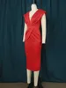 Ontinva v Neck Dres dla kobiet Plus Red Breakl Empire Folds Pakiet Koktajl Koktajl Evening Party