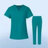 Heren Scrub Tops met korte mouwen Medische broek Verpleegsteruniform Tandarts Overalls Dokter T-shirt Broek Kliniek Schoonheid Sal Werksets X7aV #