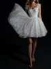 Eenvoudige sprankelende A-lijn witte cocktailpartyjurken Sweetheart Tule Mini Homecoming-jurk Robe Cocktail Femme Mariage gedrapeerd