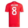 2024 Wales Soccer Jersey Mens #11 Bale Rodon Levitt voetbalhemd Heren #8 Wilson Johnson Ramsey Home Away Football Uniform Kids Kit