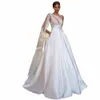 Elegant A-Line Wedding Dres Women 2024 Öppen baksida spets o-hals Satin Pleat Applique Brudklänningar svep Train Vestidos de Noiva 53mi#