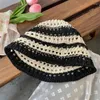 Wide Brim Hats Japanese Summer Straw Hollow Bucket Hat Women's Outdoor Versatile Striped Color Block Holiday Seaside Beach Sun Cap