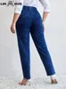 lih HUA Jeans grande taille pour femmes Automne Chic Jeans élégants pour femmes potelées Jeans Cott tricotés 68Na #
