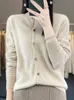 Automne Hiver Femmes O-cou Grace Cardigan 100% Pull en laine mérinos Creux Lg-manches Cmere Tricots Femme Vêtements Tops o1uU #