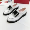 Casual Shoes Spring Autumn Round Toe Loafers Women Pumpar Slip-On Crystal Square Buckle Strap Real Leather Single