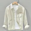 Men's Casual Shirts 089 Linen Premium Shirt Soft Cozy High Quality Pockets Chic Patchwork Long Sleeve Solid Color Simple Basic Relax Tops