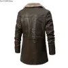 Cuir pour hommes Faux cuir hommes longue veste en cuir PU couleur unie hommes rue polaire décontracté hommes rétro mode poche en cuir manteau veste d'hiver hommes 240330