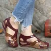 Sandals Open toe womens summer fashion retro plus size shoes wedge buckle sandals Zapatos De jer footwear H240328