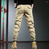 Pantalones de hombre de color caqui de algodón cargo moda táctica streetwear casual multi bolsillo elástico cintura pantalones