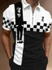 Zomer Mannen Polo Shirt Turn Down Kraag Rits Tops Korte Mouw Plaid Streetwear Oversized Design Kleding Ademende Shirts 240328