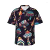 Men's Casual Shirts Hawaiian Mushroom Anchors Print Short Sleeve Summer Vacation Beach Shirt Women Kid Cartoon Cute Tops