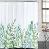 Cortinas de chuveiro cortina com 12 ganchos folhas lavável têxtil crianças banheira impressão digital 180x180 cm branco verde